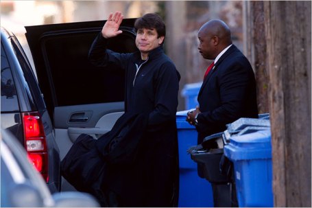 The case against Gov. Rod R. Blagojevich, shown outside his home on Monday, may turn out to be difficult to prosecute.