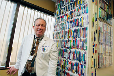Dr. Jeffrey F. Caren, a cardiologist at Cedars-Sinai Medical Center in Los Angeles, has collected more than 1,200 free pens from drug companies. 